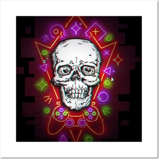 Gamer Skull with Neon Cyberpunk Design Posters and Art